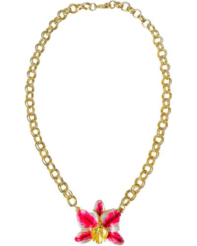 The Pink Reef Pearl & French Orchid Necklace - Red