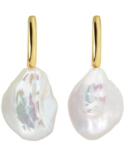 Ora Pearls Aetis Flat Baroque Pearl Hoop Earrings-gold - Metallic