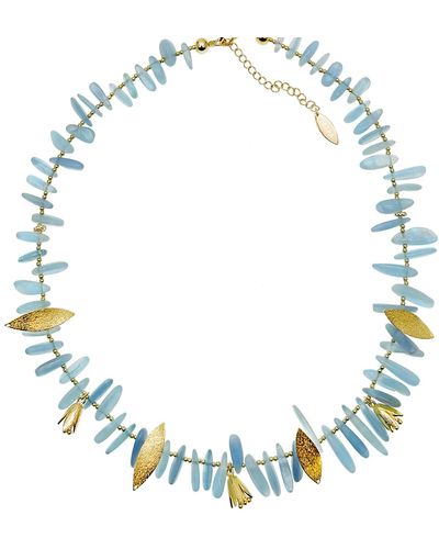 Farra Irregular Aquamarine With Floral Charms Statement Necklace - Blue