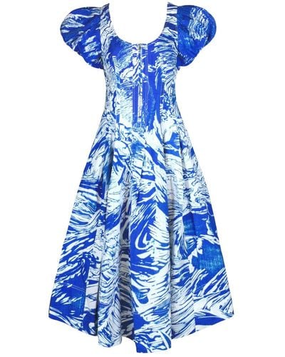 Jessie Zhao New York Printmaking Scoop Neck Cotton Midi Dress - Blue