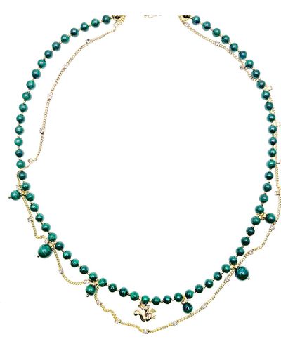 Farra Malachite With Chain Simple Necklace - Green