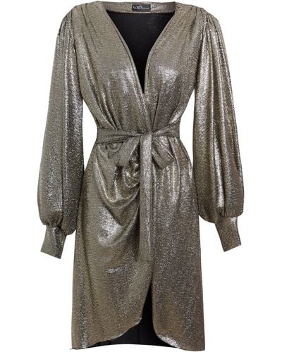 Sarvin Sequin Wrap Dress - Gray
