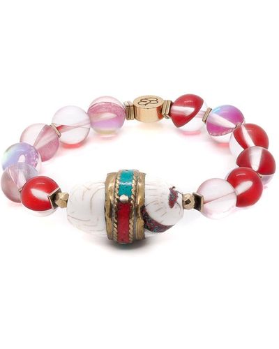 Ebru Jewelry Red Cat Eye Beaded Mystic Bracelet - Pink