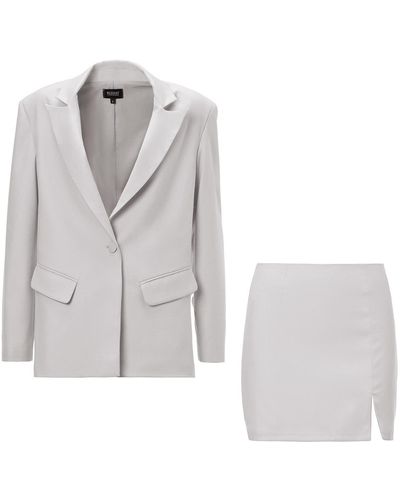 BLUZAT Neutrals Ivoire Suit With Regular Blazer And Mini Skirt - Grey