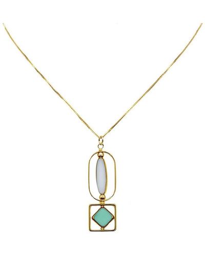 Aracheli Studio White And Pool Blue Vintage German Glass Beads Art Deco Chain Necklace - Metallic