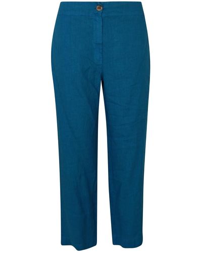 Haris Cotton High Waisted Linen -blend Trousers With External Pockets - Blue