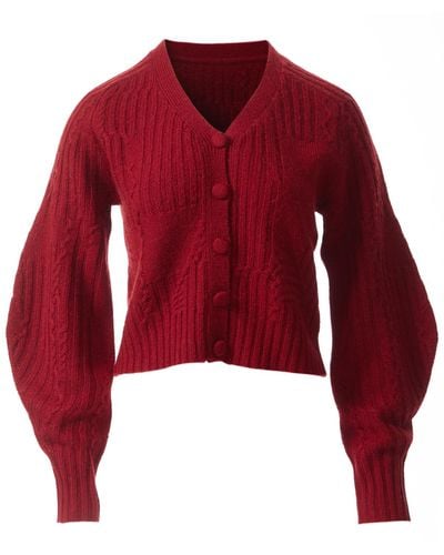 Fully Fashioning Ruby Freyja Cable Wool Knit Cardigan - Red