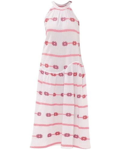 Haris Cotton Halter Neck Embroidered Maxi Dress - Fuchsia - Pink