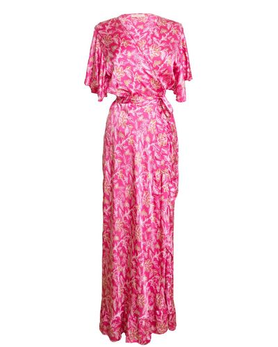[et cetera] WOMAN Fanciful Short Sleeve Wrap Dress – Silk - Pink