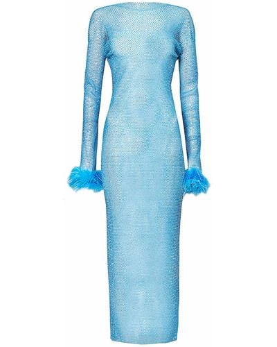 Amy Lynn Seville Net Mesh Rhinestone Maxi Dress - Blue