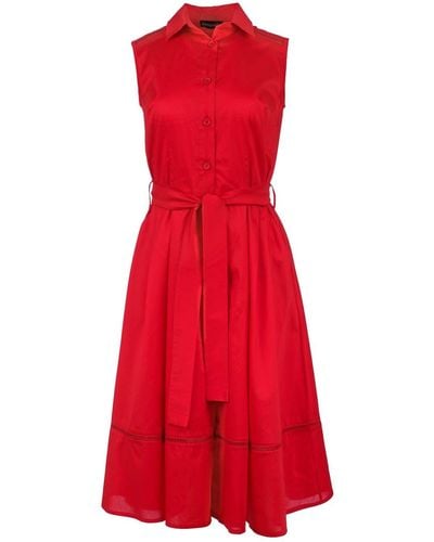 Conquista Button Dress With Pockets - Red