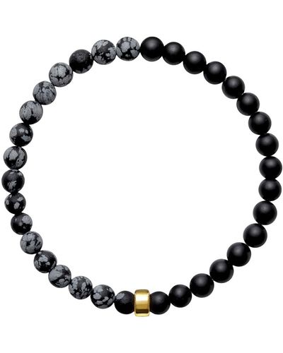 Ora Pearls Aro Men's Snowflake Obsidian & Onyx Bracelet Gold Bead - Black
