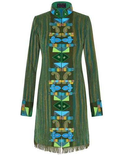 Beatrice von Tresckow Stripes Cubic Paisley Shawl Wool Jacket - Green