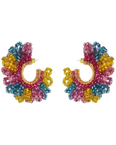 Lavish by Tricia Milaneze Candy Colour Mix Marigold Hoop Handmade Crochet Earrings - Multicolour