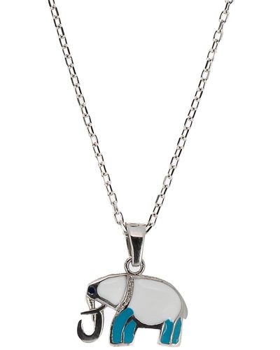 Ebru Jewelry Sterling Silver Turquoise Elephant Necklace - Metallic