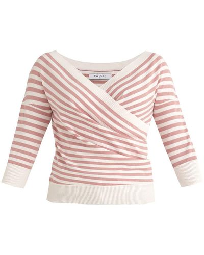 Paisie Knitted Wrap Top In Pink And White