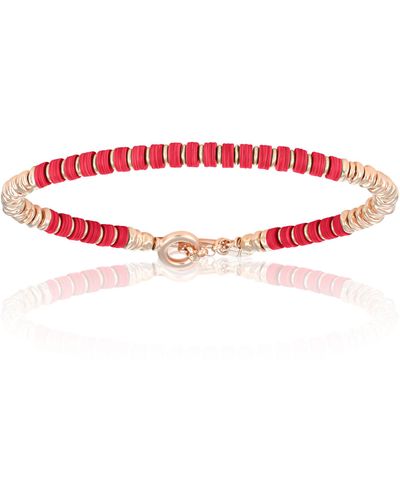 Double Bone Bracelets Medium African Beaded Bracelet With Pink Gold - Red