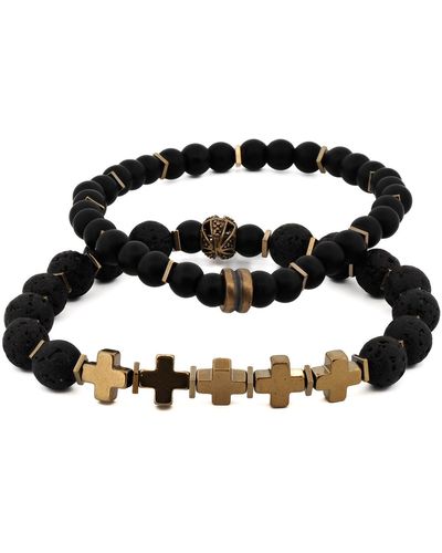 Ebru Jewelry Gold Cross Black Beaded Bracelet Set