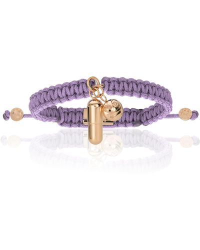Double Bone Bracelets Pink Gold Pill Emoji With Violet Polyester Bracelet - Purple