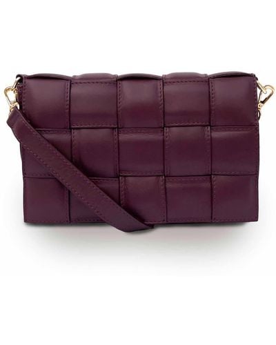 Apatchy London Burgundy Padded Woven Leather Crossbody Bag - Purple