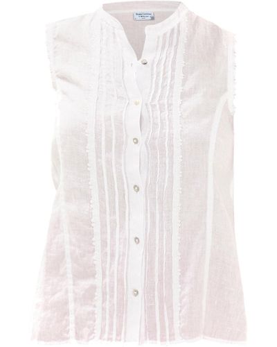 Haris Cotton Sleeveless Button Up Linen Shirt With Nervir - White