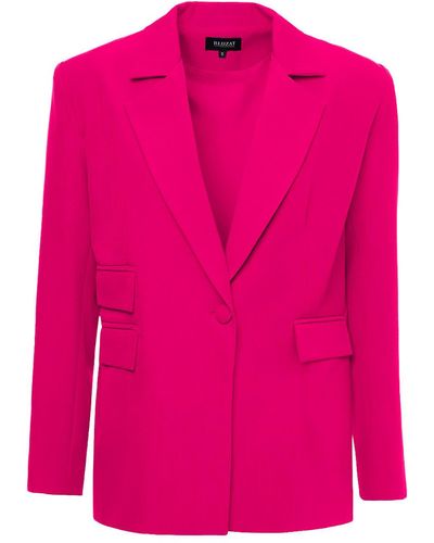 BLUZAT Fuchsia Regular Blazer With Double Pocket - Pink