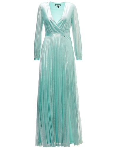 Nissa Pleated Metallic Maxi Dress Aqua - Green