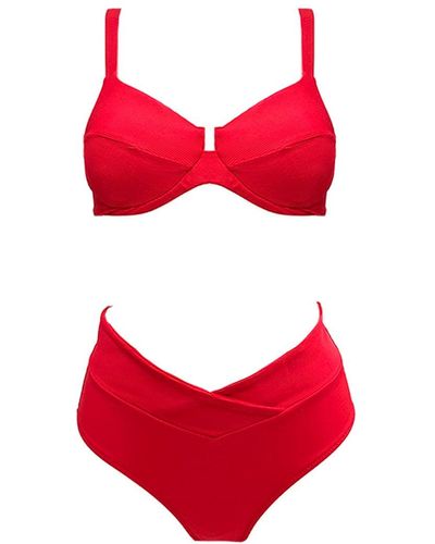 Aulala Paris Miss Bright Crossing High Waist Bikini Set - Red