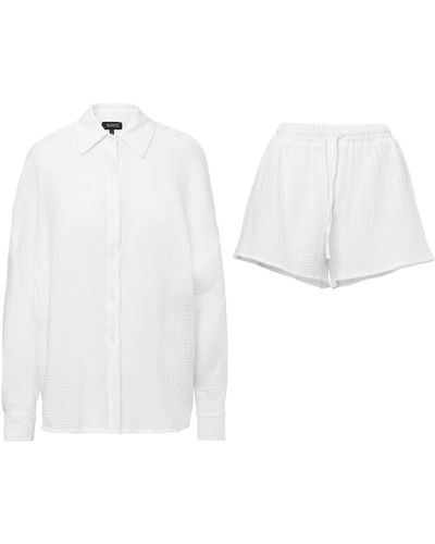BLUZAT Matching Set With Shirt And Shorts - White