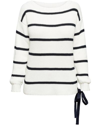 Rumour London Monaco Striped Cotton Jumper With Metal Eyelets In Cream - White