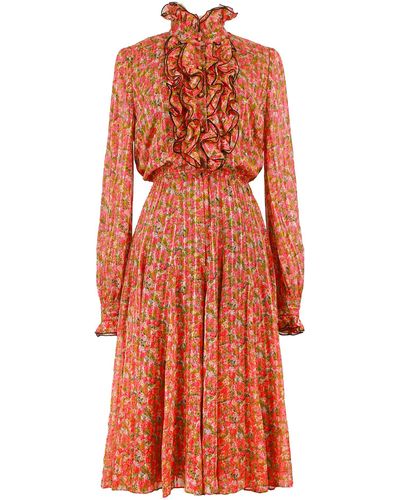 Sugar Cream Vintage Peach Vintage Dress With Colorful Floral Print - Orange