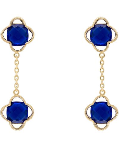 LÁTELITA London Open Clover Double Drop Earrings Gold Sapphire - Blue