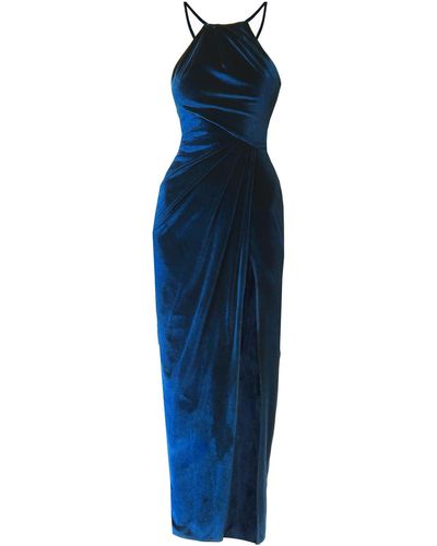 Angelika Jozefczyk Velvet Royal Navy Draped Dress Sofia - Blue