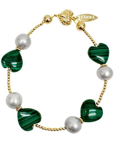 Farra Heart Green Malachite With Grey Freshwater Pearls Bracelet