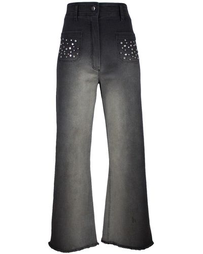 Lalipop Design Gradient Effect Studded Denim Trousers - Grey
