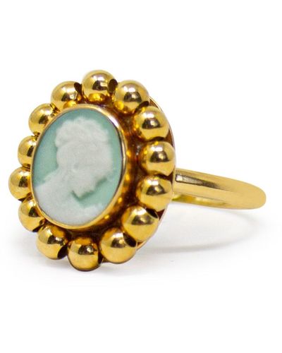 Vintouch Italy Plated Green Mini Cameo Beaded Ring - Metallic