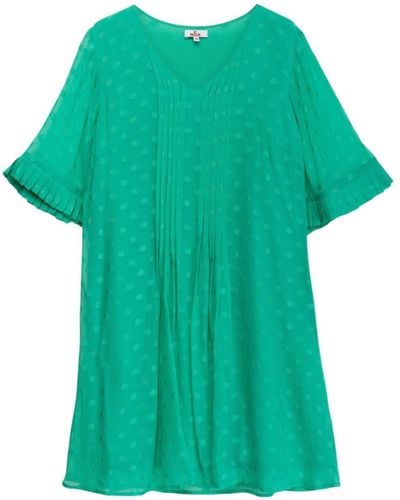 Niza Short Dress With Short Sleeves And Polka Dots Texture Fabric - Green