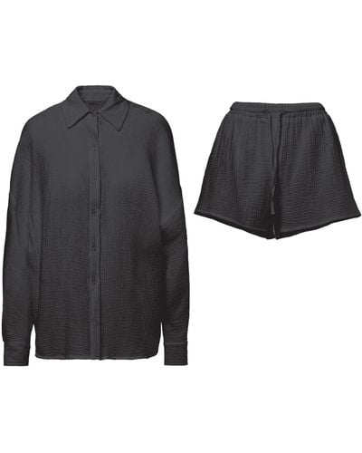 BLUZAT Matching Set With Shirt And Shorts - Black