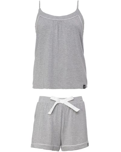 Pretty You London Bamboo Cami & Short Pajama Set In Marl - Gray