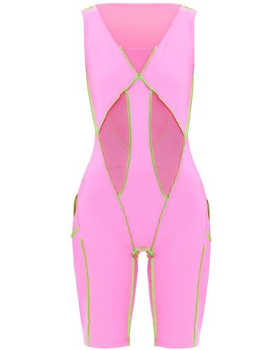 Monosuit Monoskin Jumpsuit With Shorts Zig Zag Pink