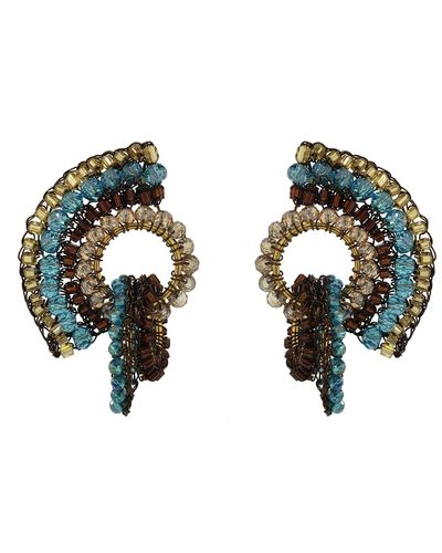 Lavish by Tricia Milaneze / Neutrals Bronze Blue Mix Sophia Handmade Crochet Earrings - Green