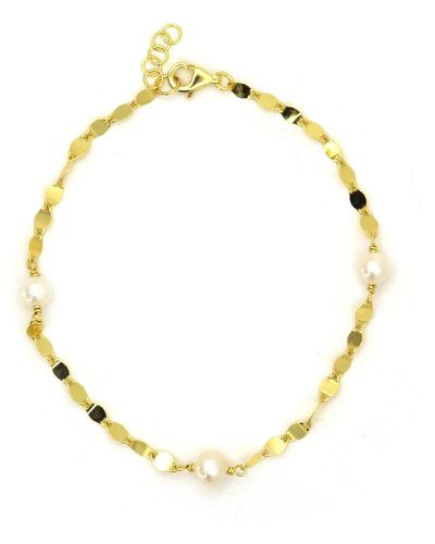 VicStoneNYC Fine Jewelry Unique Chain With Natural Pearl Silver Bracelet - Metallic
