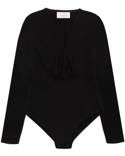 Peraluna Devon V-neck Knit Snap-closure Bodysuit In - Black