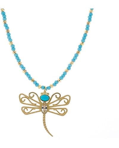 Ebru Jewelry Turquoise Dragonfly Beaded Necklace - Metallic