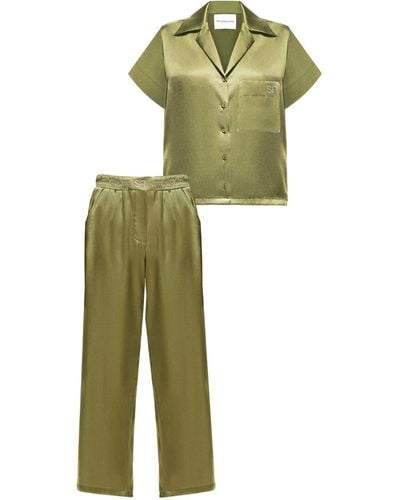 Selia Richwood Silk Long Pajama Set - Green