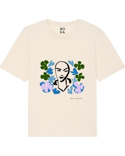 Boutique Kaotique Neutrals Surrounded By Flowers Organic Cotton T-shirt. - Blue