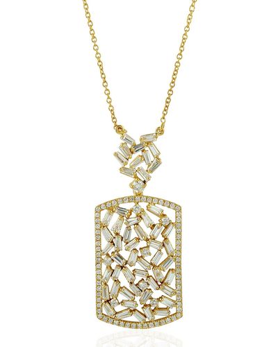 Artisan Baguette Diamond Solid Yellow Gold Necklace Jewellery - Metallic
