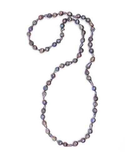 Shar Oke Peacock Baroque Freshwater Pearls Silk Knotted Beaded Necklace - Metallic