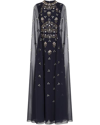 Frock and Frill Zarna Embellished Maxi Dress With Cape Sleeves - Blue