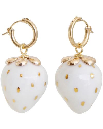 POPORCELAIN Golden White Porcelain Strawberry Earrings - Metallic